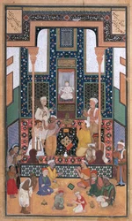 Sadi besucht einen indischen Tempel, Miniatur aus einem Bustan (Der Obstgarten) von Sadi, Buchara, West-Usbekistan, ca. 1531-32